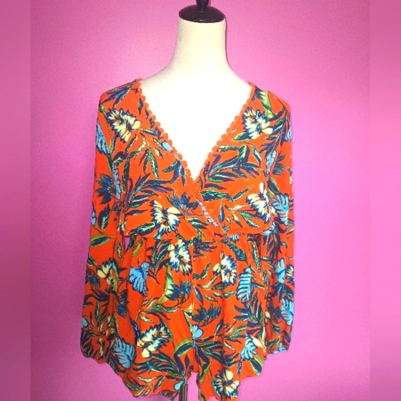 Haute Monde Tropical Orange Long Sleeve Romper (Size Large) - Picture 1 of 8